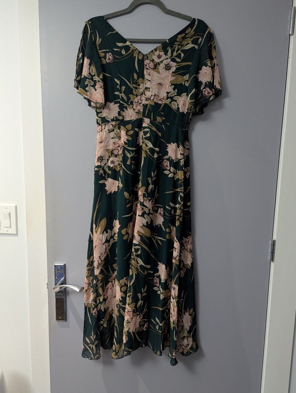 JJ's House Hiliana Hunter Green Floral Chiffon Midi Dress Size S Wedding Guest - Picture 4 of 9